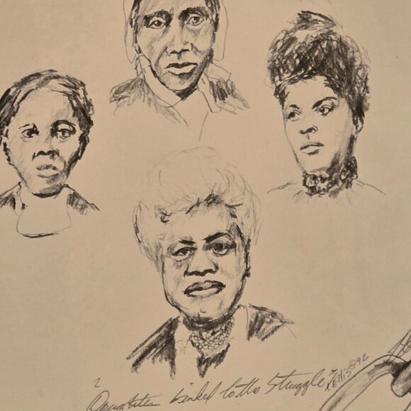 Set of 2 Framed Hand Signed Black History Graphite Drawings by T. Ellis - Picture 7 of 14